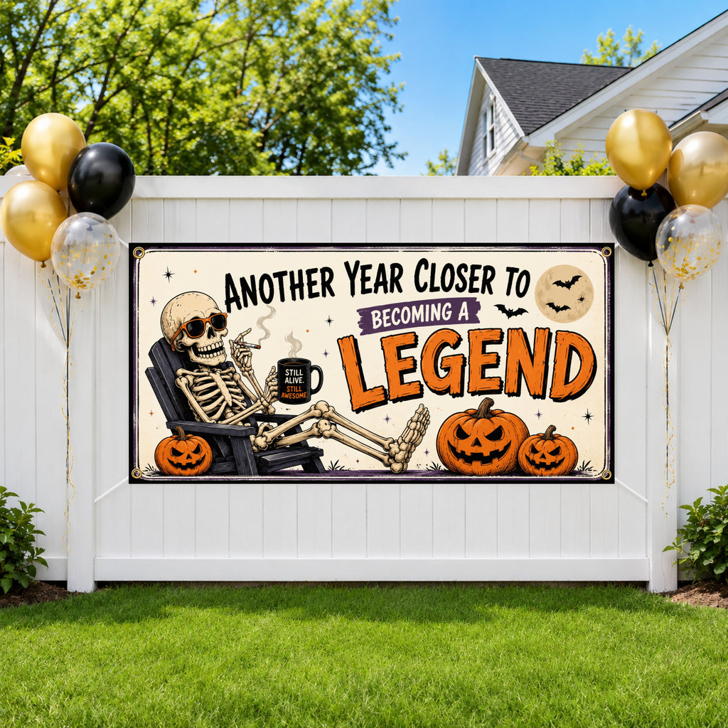Funny Birthday Banner, Skeleton Party Backdrop, Legend Birthday Decor