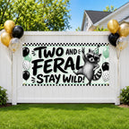 Funny 2nd Birthday Banner, Two and Feral Raccoon Sign, Party Backdrop