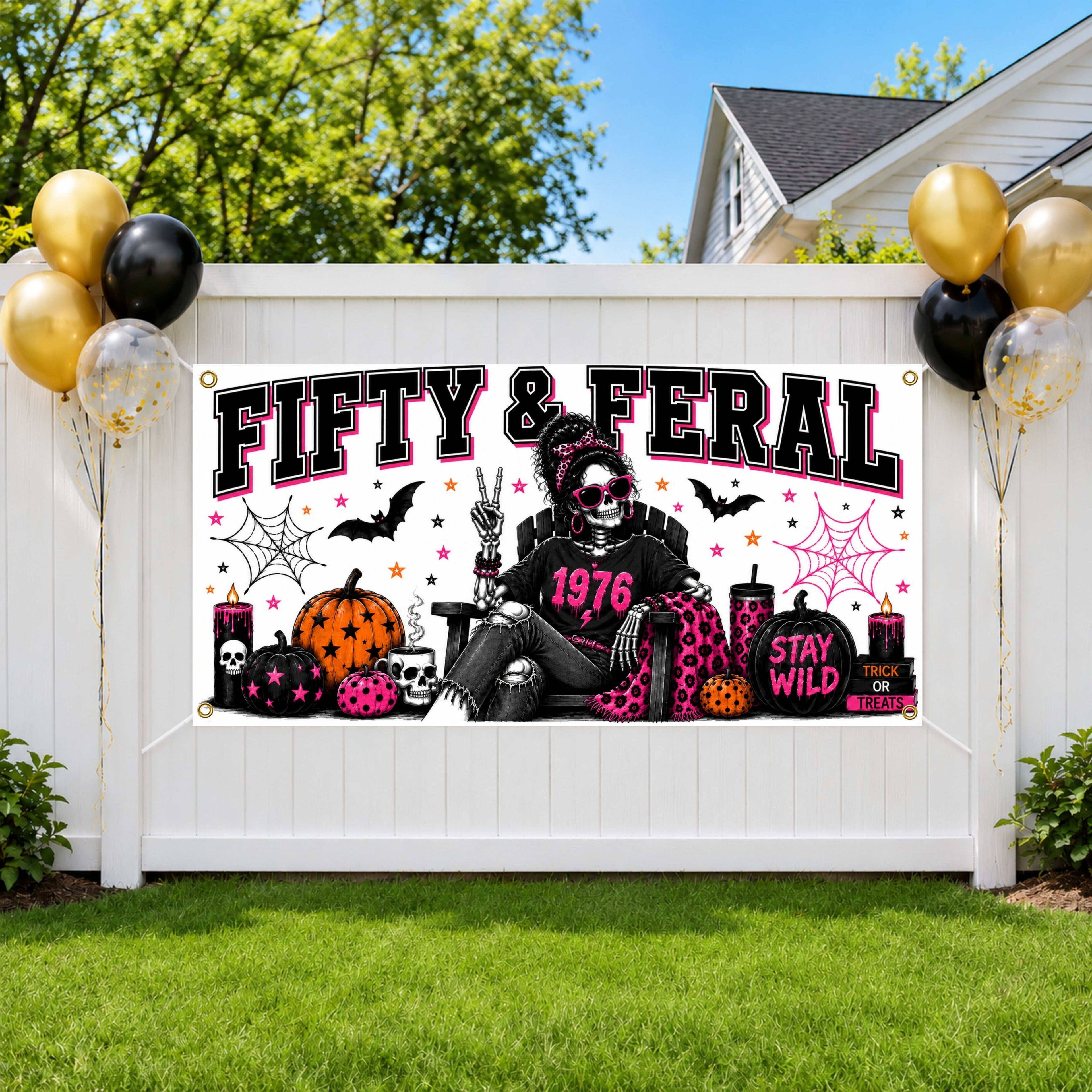 Funny 50th Birthday Banner, Feral Woman Party Sign, Photo Backdrop