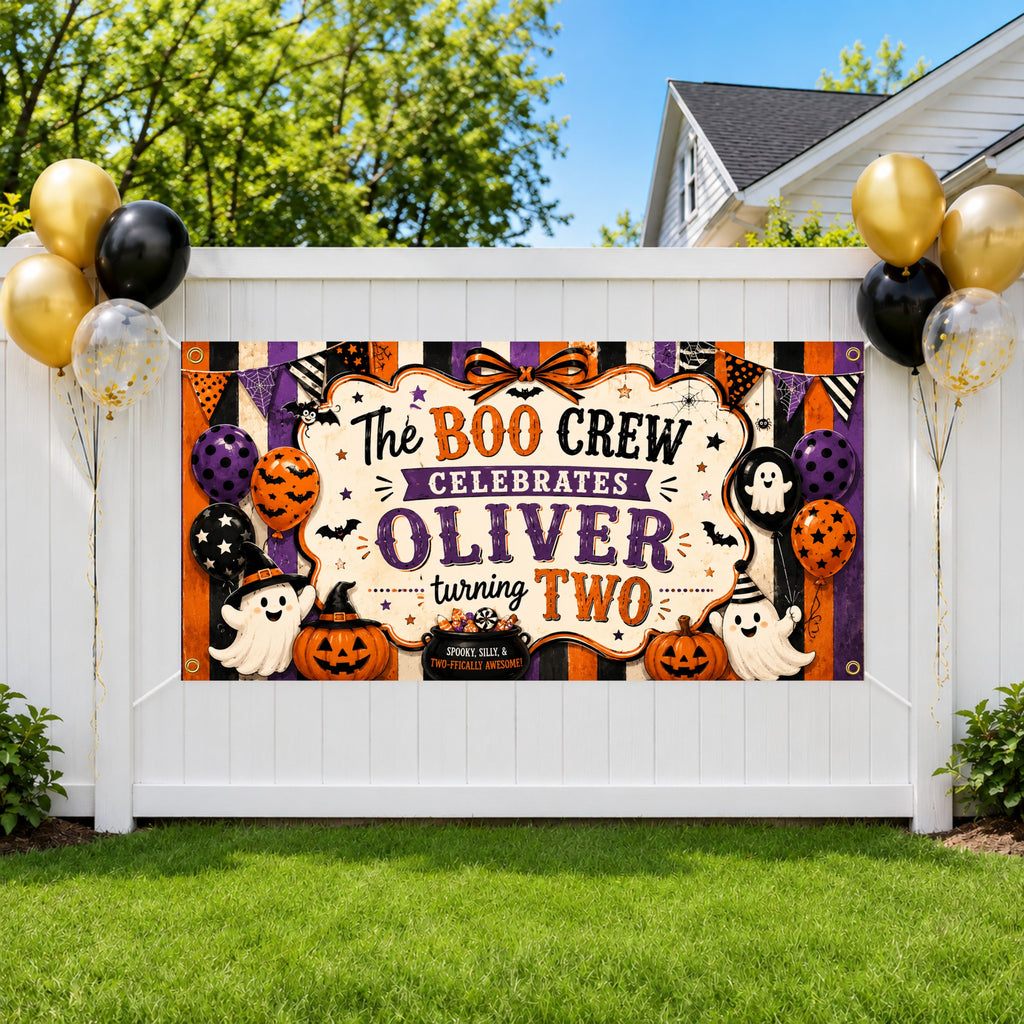 Halloween 2nd Birthday Banner, Boo Crew Party Sign, Spooky Photo Backdrop