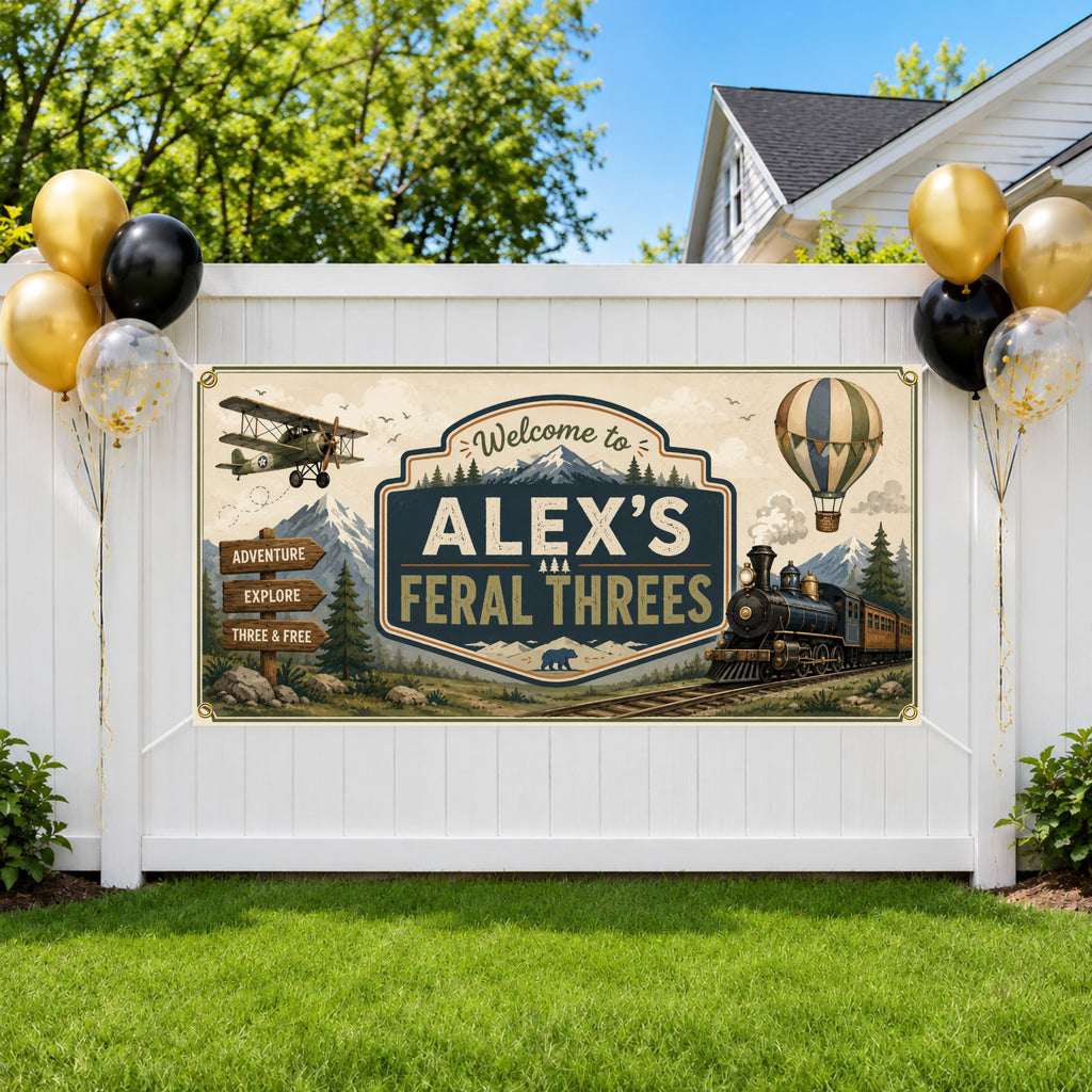 3rd Birthday Adventure Banner, Three Year Old Explorer Birthday Party Decor