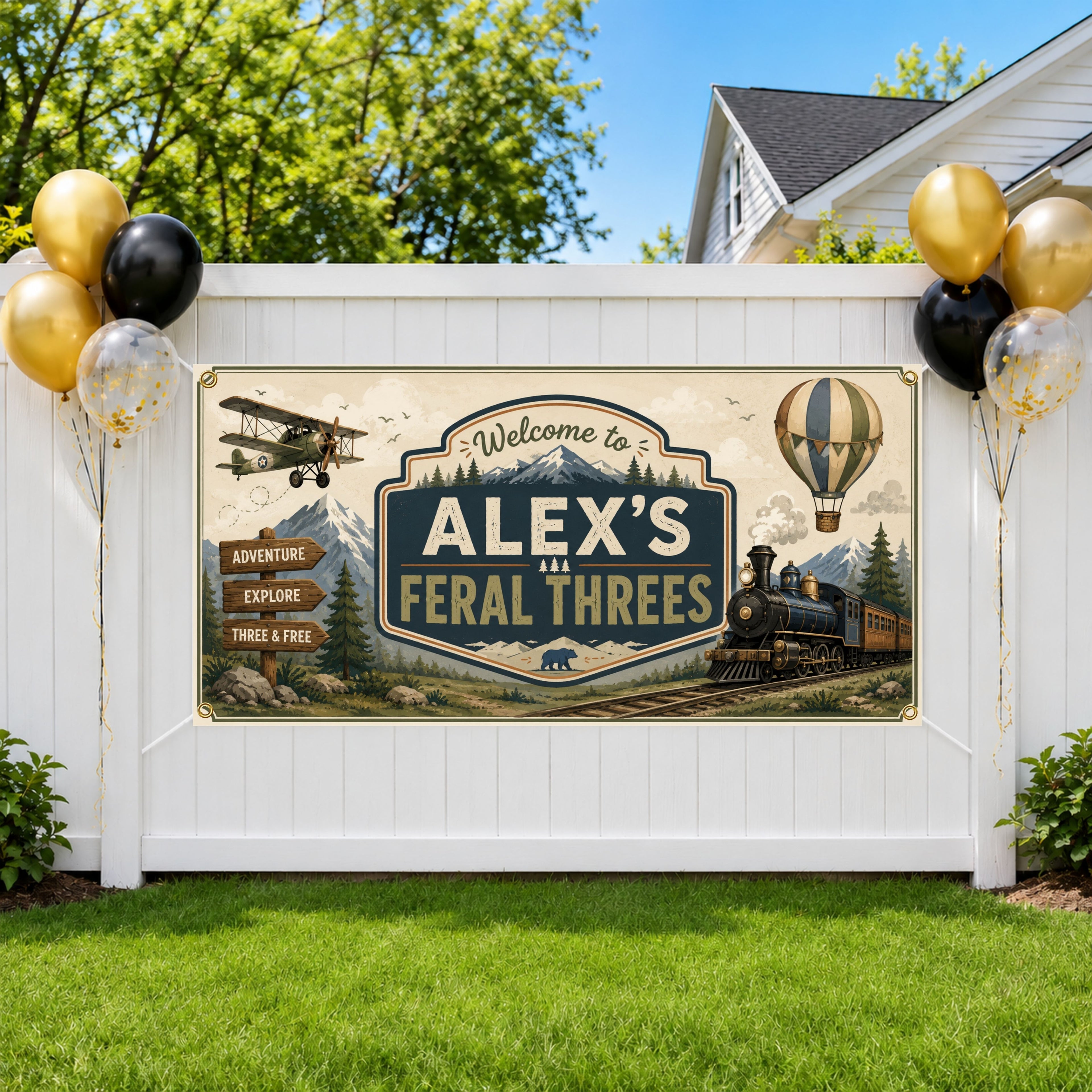 3rd Birthday Adventure Banner, Three Year Old Explorer Birthday Party Decor