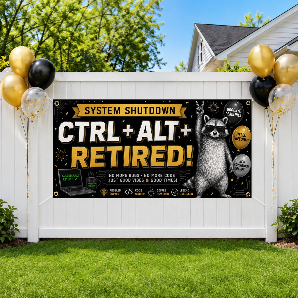 Funny Retirement Banner, Raccoon Party Sign, Office Farewell Backdrop
