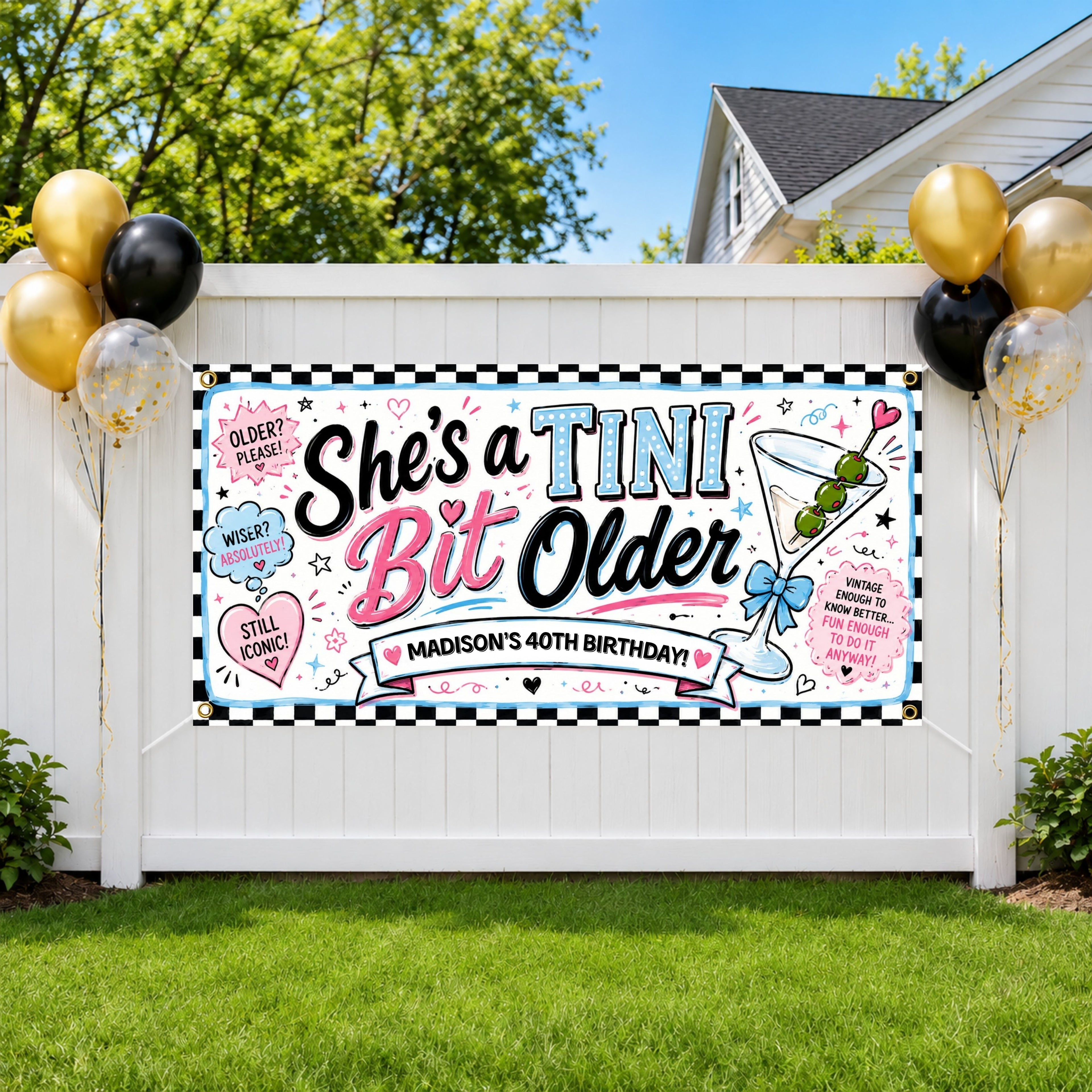 Funny 40th Birthday Banner, Tiny Bit Older Sign, Martini Party Backdrop