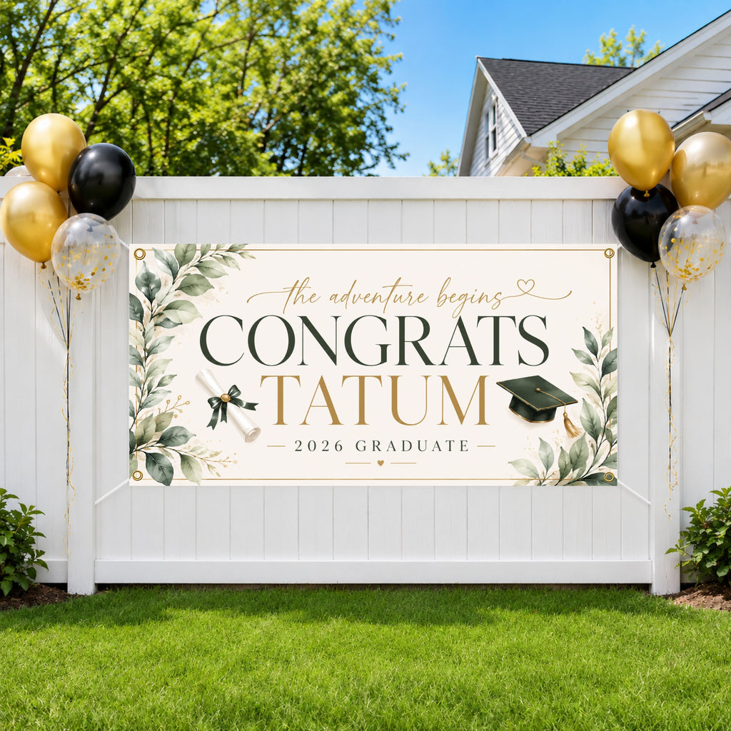 Graduation Banner, Personalized Grad Party Sign, Custom Name Backdrop