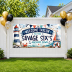 Savage Six Birthday Banner, Six and 6 Year Old Nautical Birthday Party Decor, Sailing Birthday