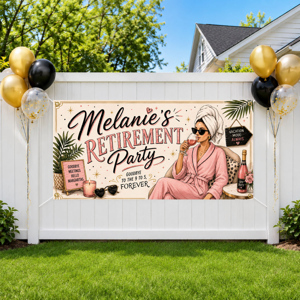 Personalized Retirement Banner, Custom Retirement Party Sign, Spa Theme