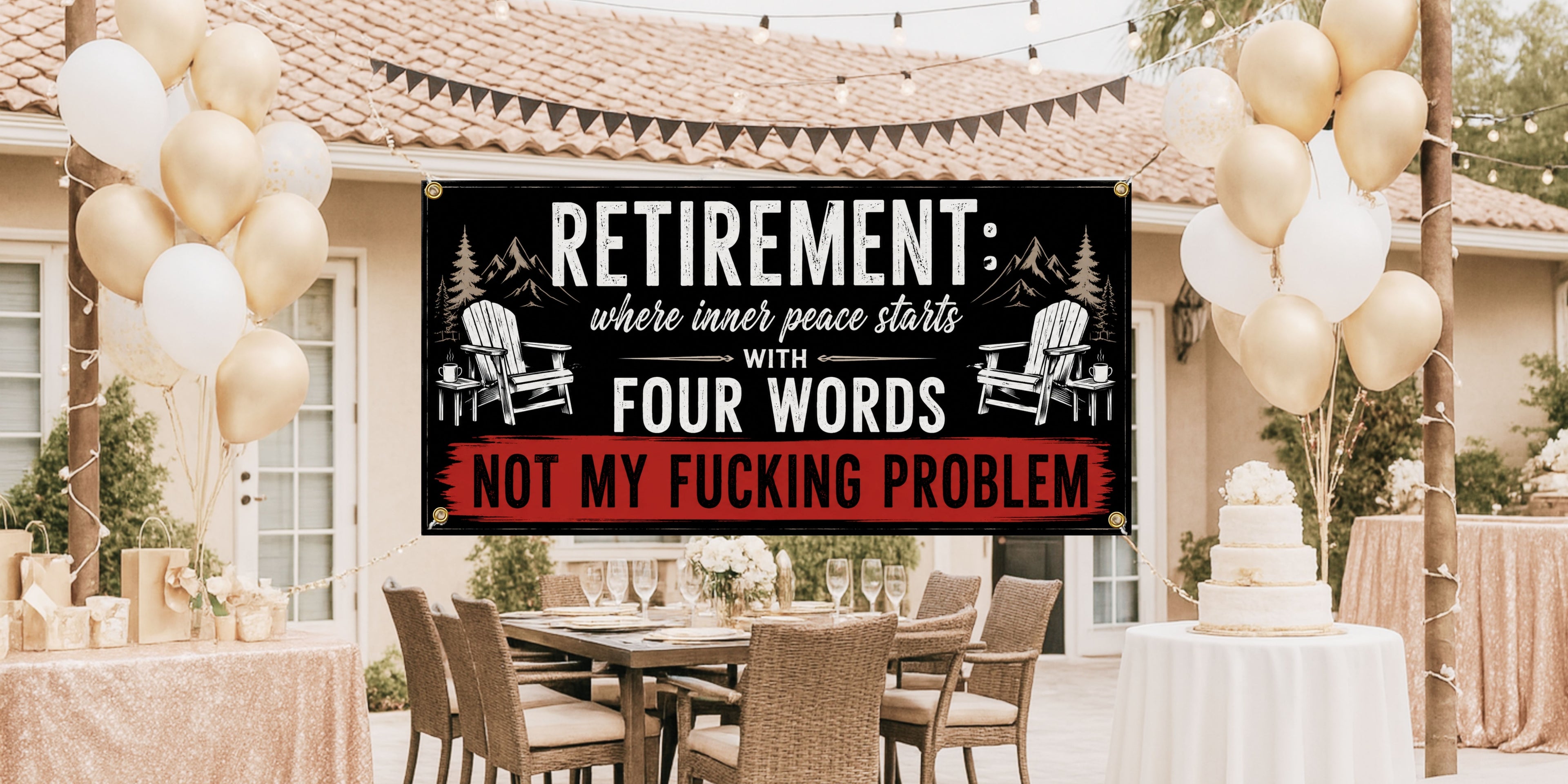 Funny Retirement Banner | Inner Peace Starts with Four Words Not My Problem