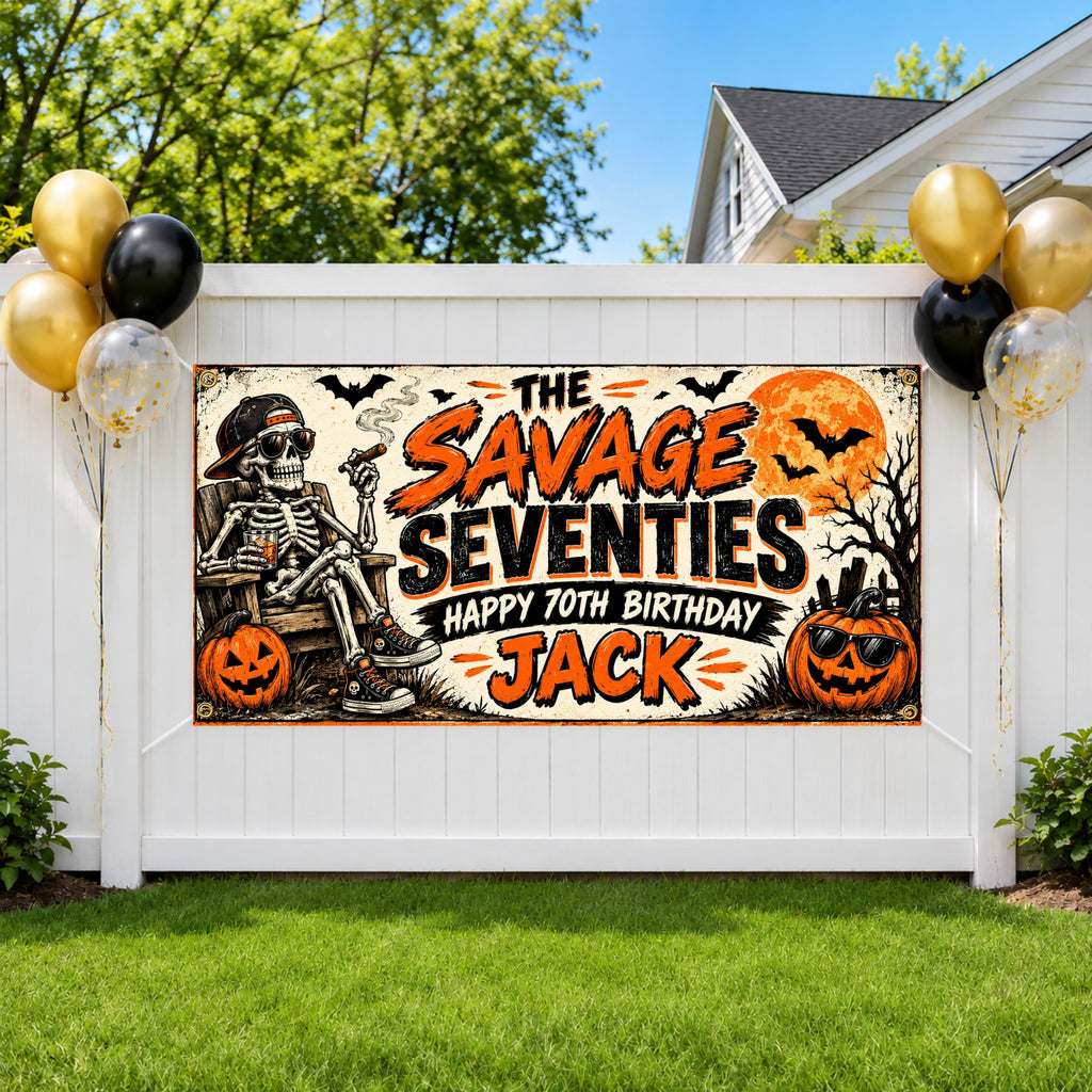Skeleton 70th Birthday Banner
