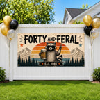 Funny 40th Birthday Banner, Forty And Feral Party Sign, Raccoon Backdrop