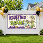 Funny 30th Birthday Banner, Adulting Scam Sign, Party Backdrop