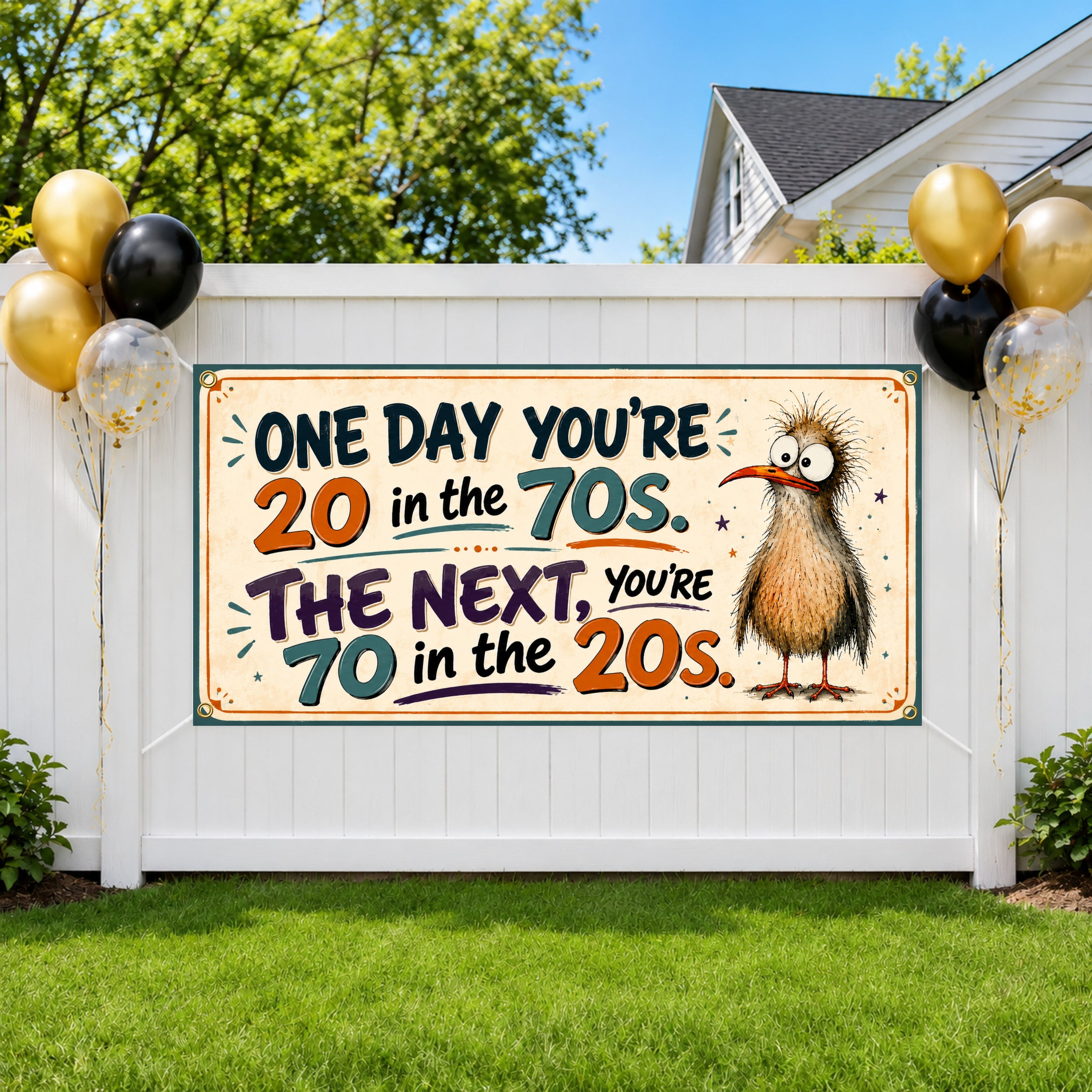 70th Birthday Banner, Funny 70th Party Backdrop, Twenty in the Seventies Sign