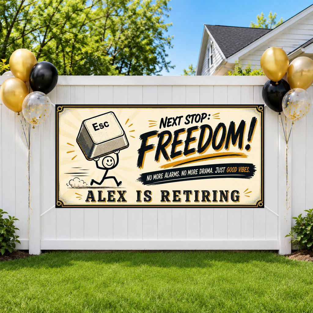 Funny Retirement Banner, Escape Key Party Sign, Office Backdrop