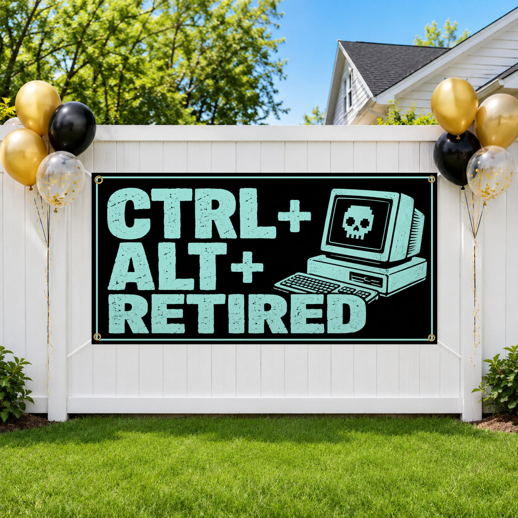 Funny Retirement Banner, Retro Computer Sign, Office Farewell Backdrop