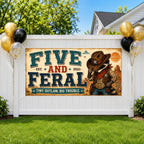 Funny 5th Birthday Banner, Cowboy Raccoon Party Sign, Personalized Kids Birthday Banner