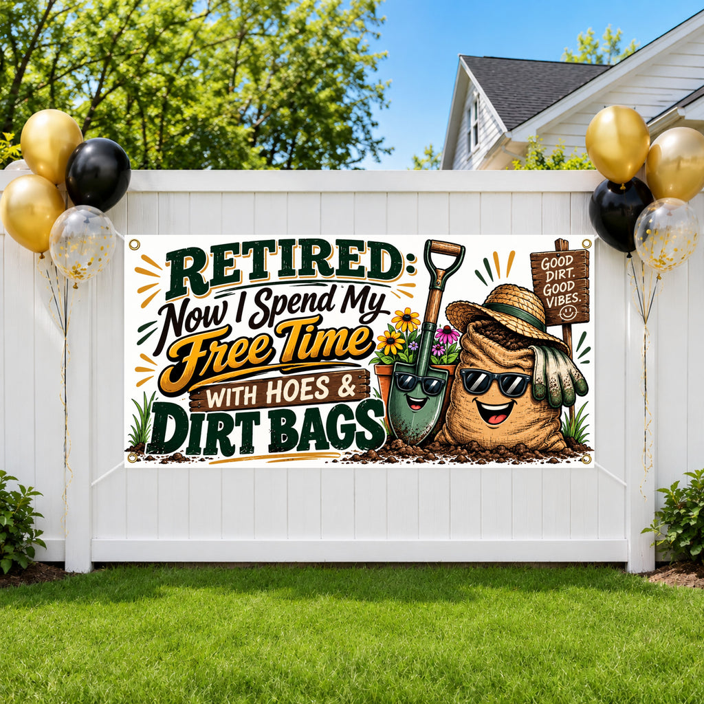 Gardener Retirement Banner, Funny Party Sign, Mom Photo Backdrop