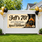 Funny 70th Birthday Banner, Whiskey Party Sign, Mens Photo Backdrop