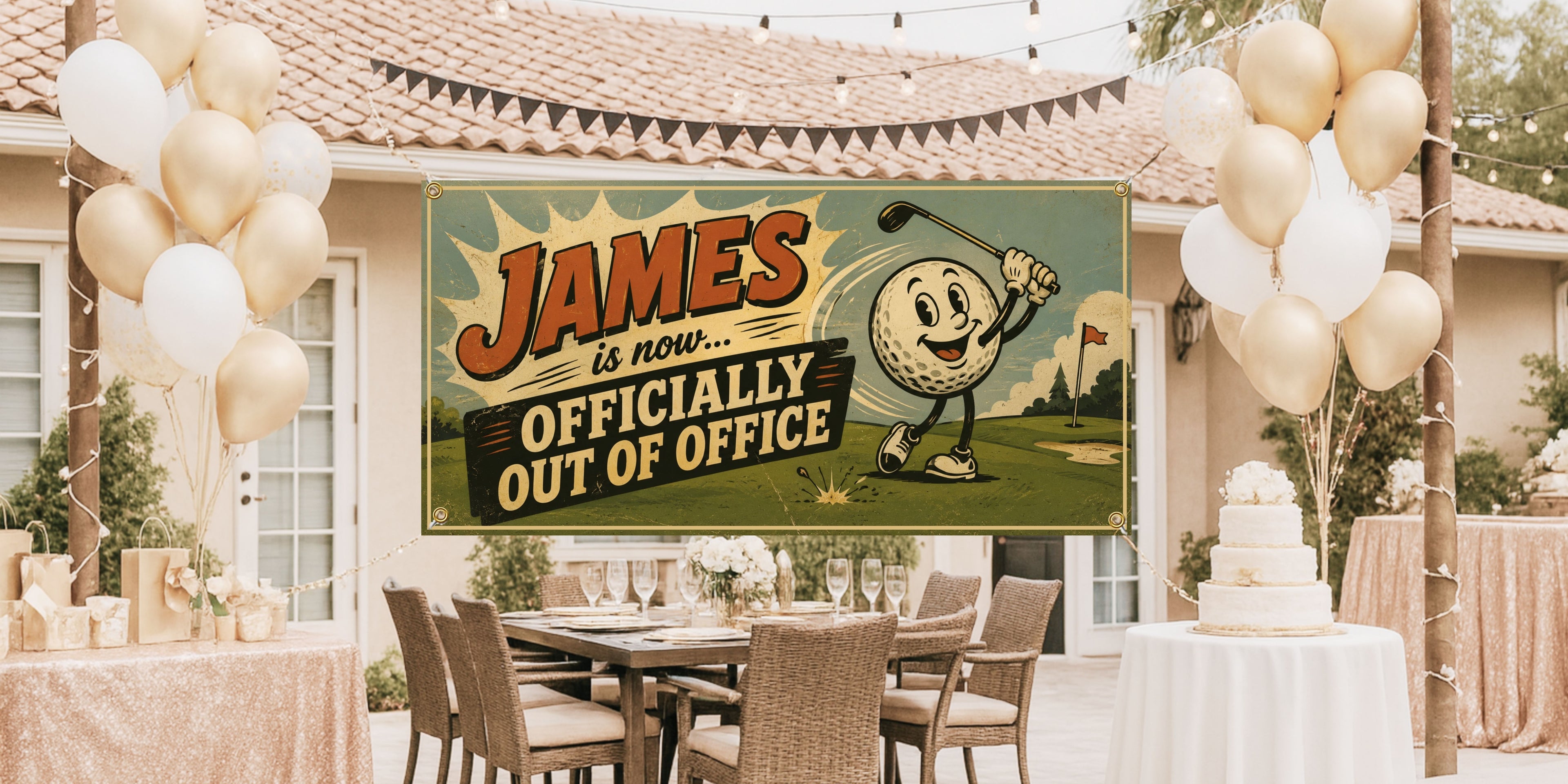 Funny Golf Retirement Banner | Retro Retirement Officially Out of Office Party Sign