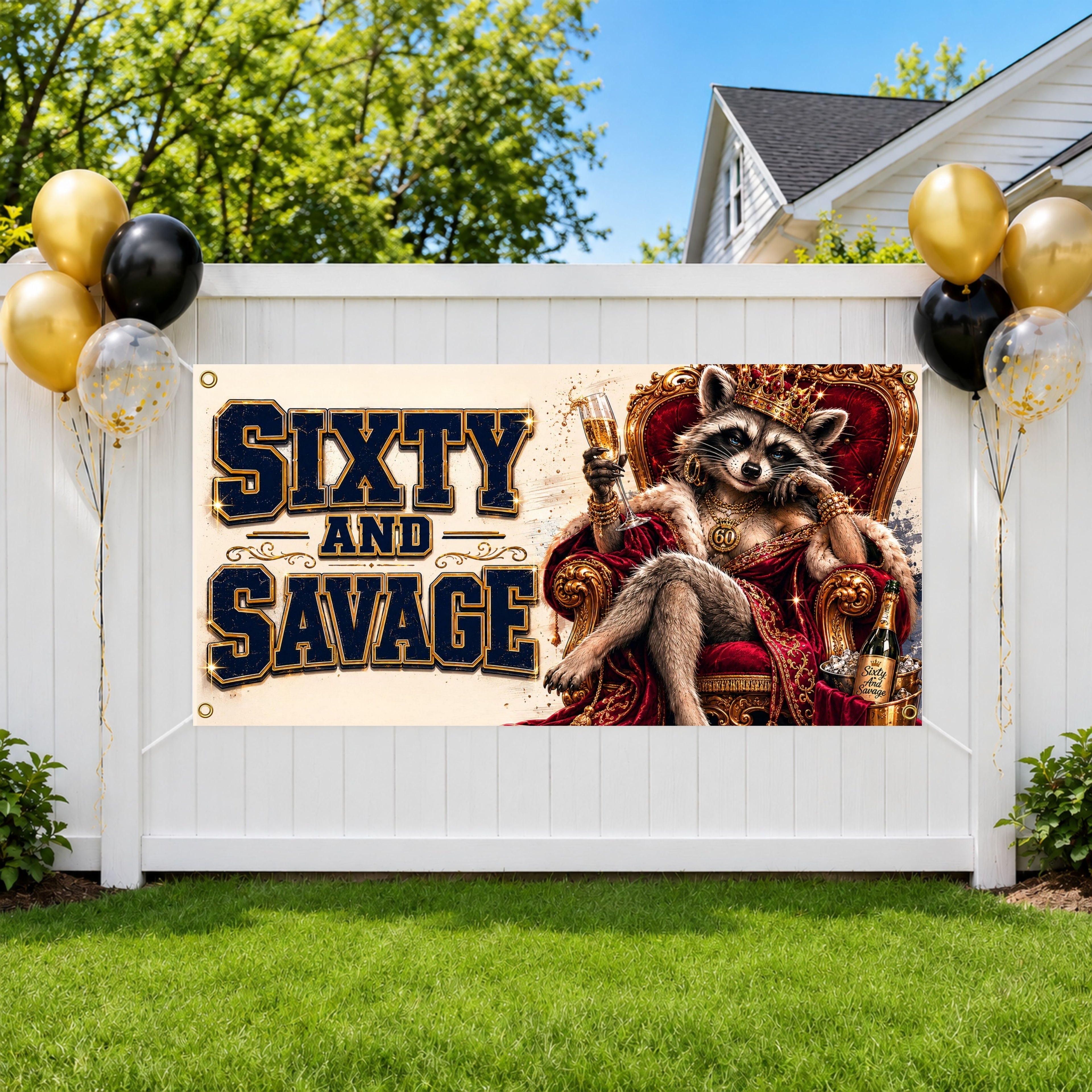 Funny 60th Birthday Banner, Sixty And Savage Sign, Queen Party Backdrop