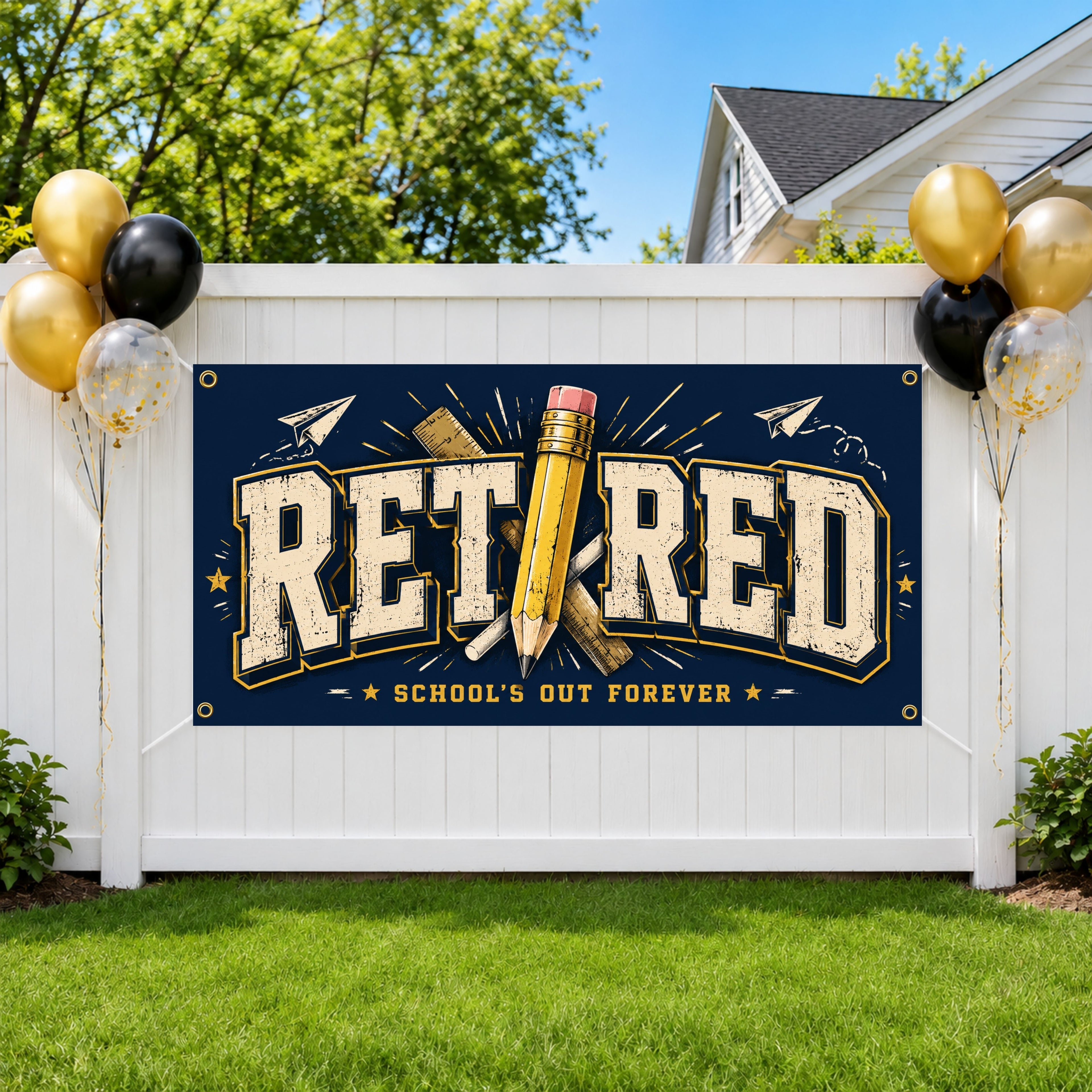 Teacher Retirement Banner, School Farewell Sign, Party Backdrop