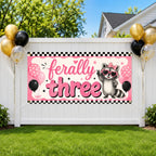 Funny 3rd Birthday Banner, Ferally Three Party Sign, Girls Photo Backdrop