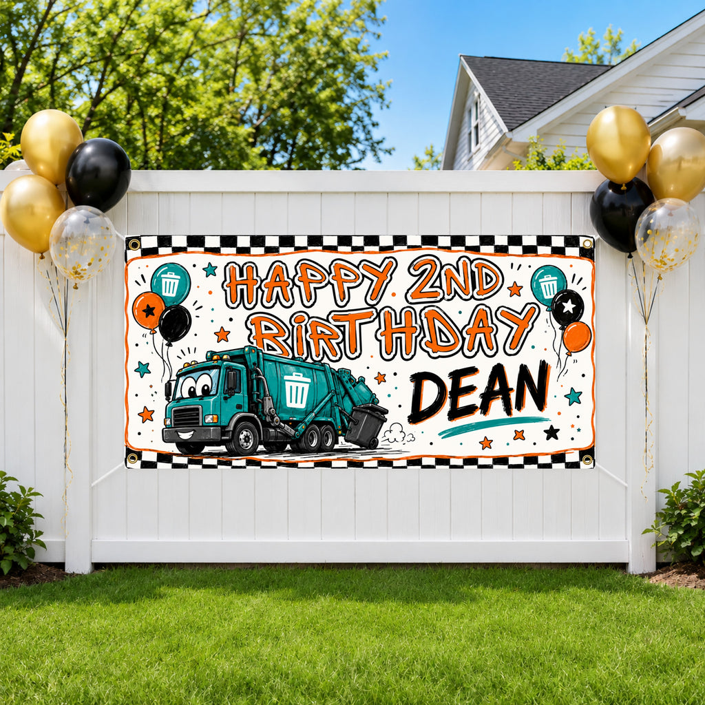 Garbage Truck 2nd Birthday Banner