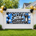 60th Birthday Banner, Sixty and Savage Sign, Raccoon Backdrop