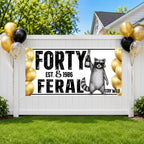 Funny 40th Birthday Banner, Forty And Feral Party Sign, Raccoon Backdrop