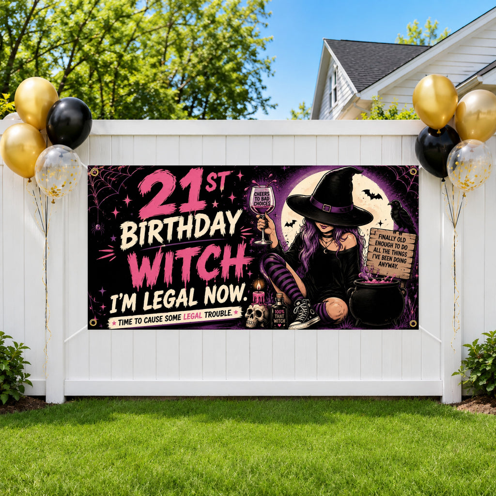 Funny 21st Birthday Banner, Birthday Witch Party Sign, Halloween Backdrop