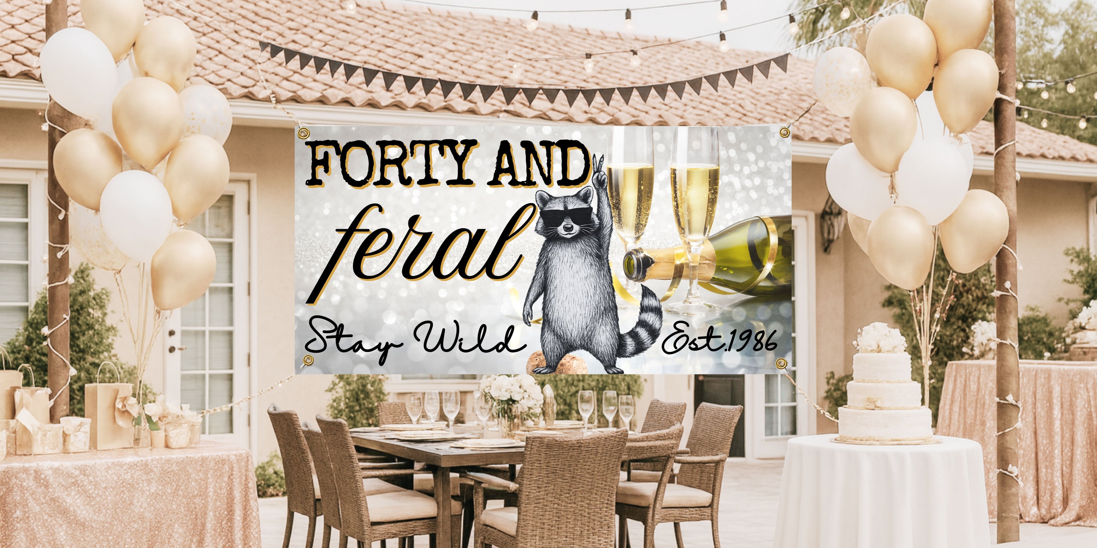Forty and Feral Birthday Banner | Personalized 40th Birthday Decoration