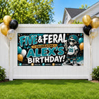 5th Birthday Funny Skeleton Sign Birthday Banner, Five and Feral Birthday Decor