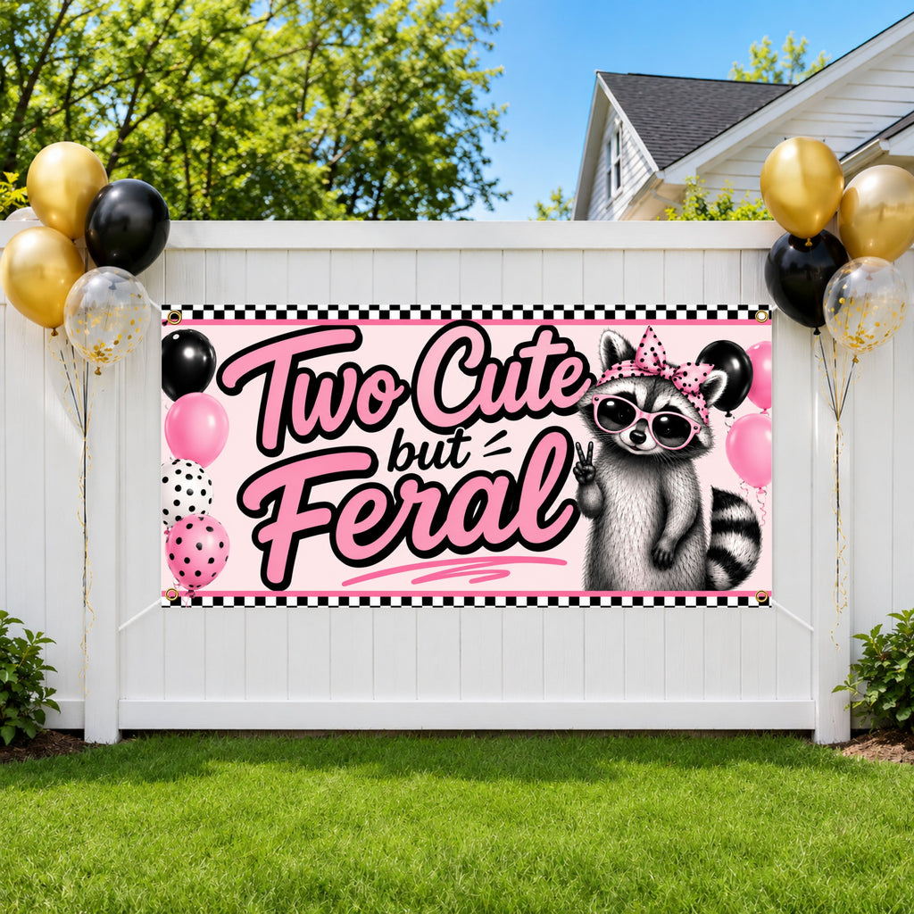 Funny 2nd Birthday Banner, Raccoon Party Sign, Girl Backdrop