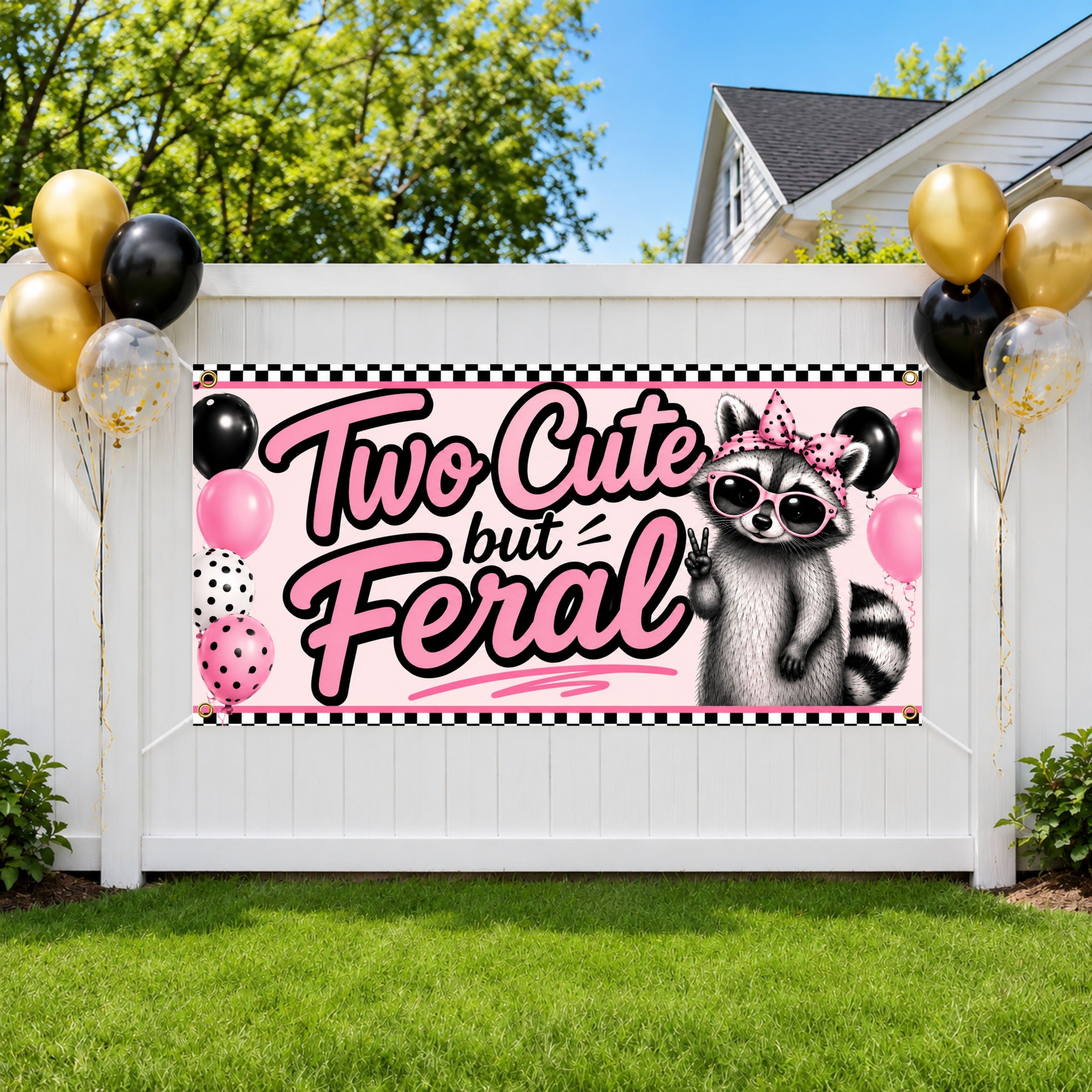 Funny 2nd Birthday Banner, Raccoon Party Sign, Girl Backdrop