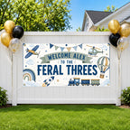 Feral Threes Birthday Banner, Three Year Old Airplane Birthday Party Decor