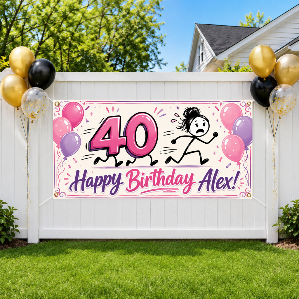 Funny 40th Birthday Banner, Running From 40 Sign, Women Backdrop