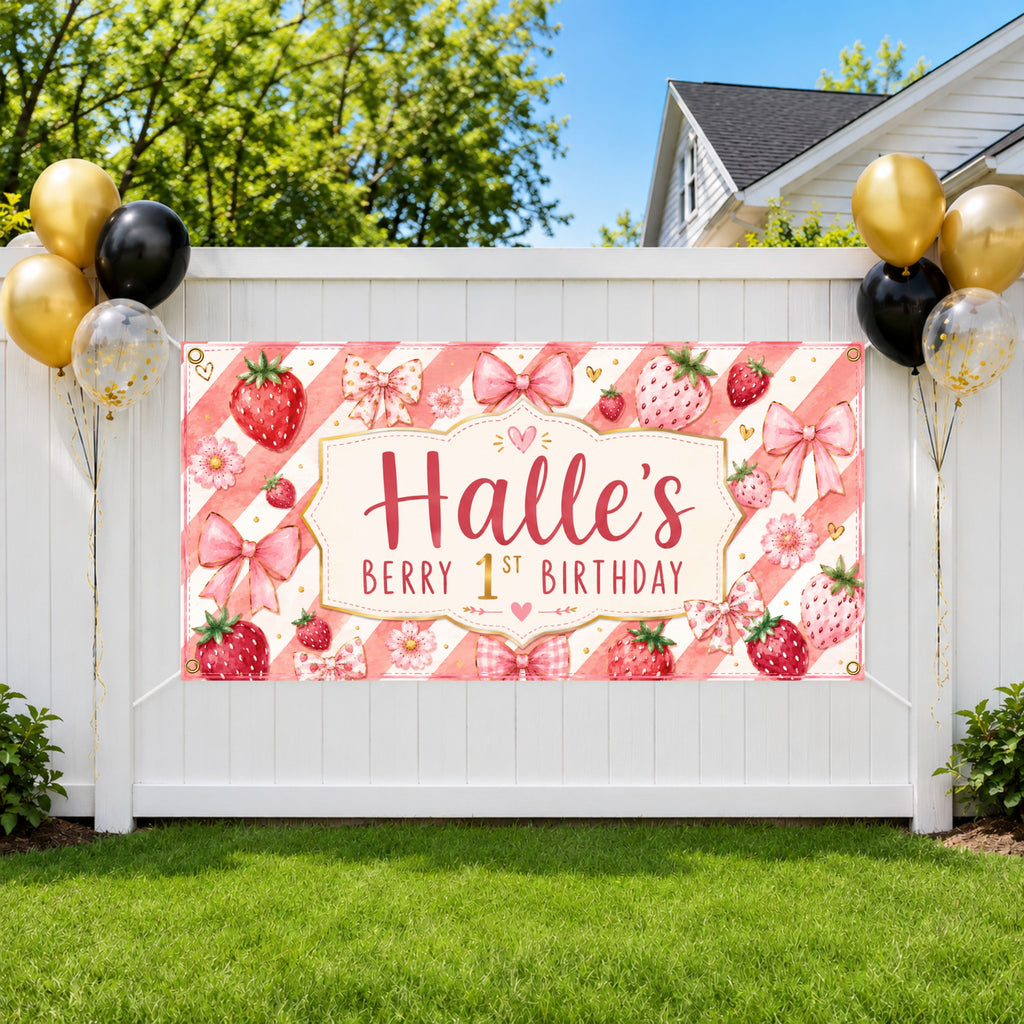 1st Birthday Banner, Strawberry Birthday Sign, Personalized Girls Birthday Banner