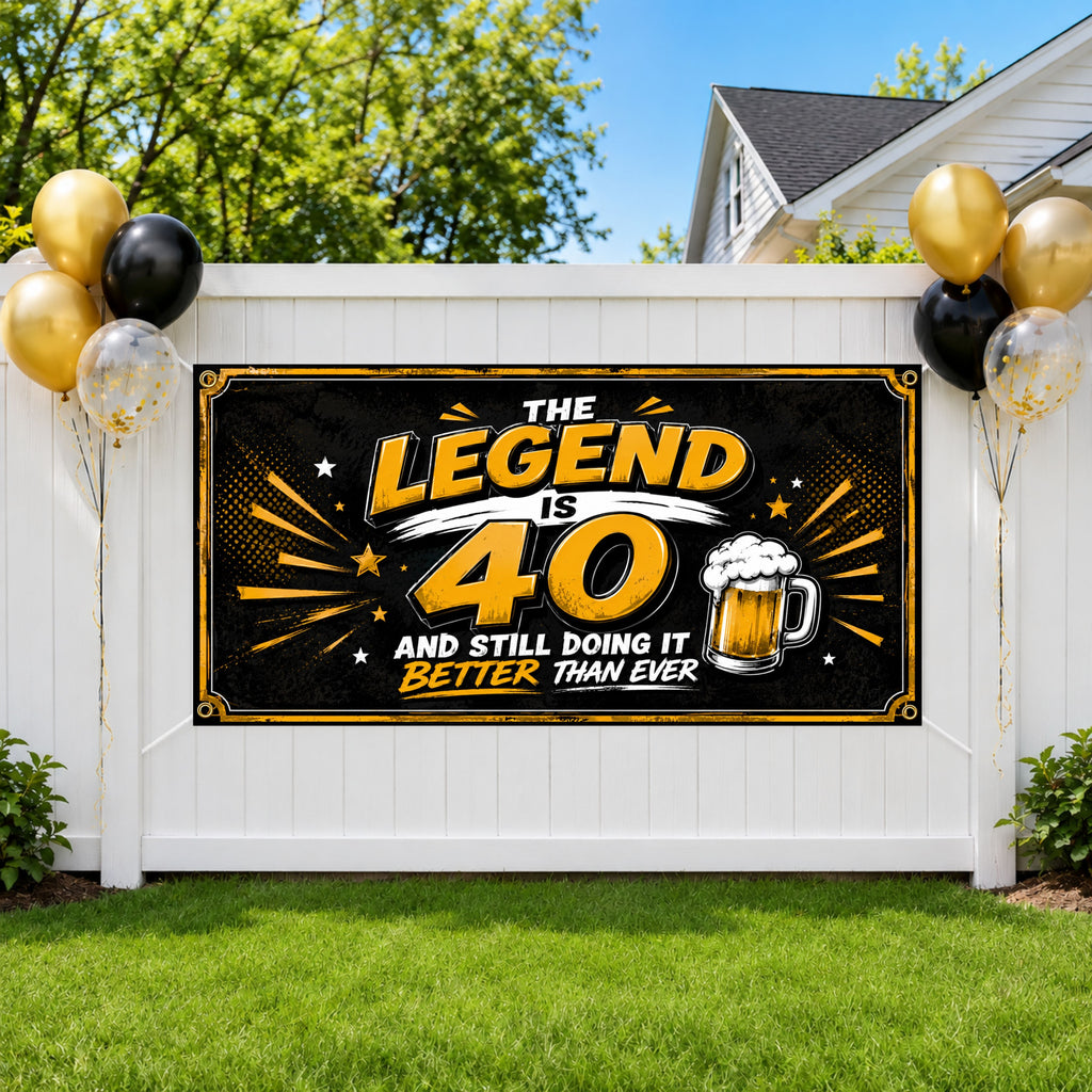 40th Birthday Banner, Funny Beer Party Backdrop, Legend Birthday Sign