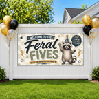 Funny Raccoon Fifth Birthday Celebration Sign, Feral Fives 5 yrs of Chaso Birthday Banner