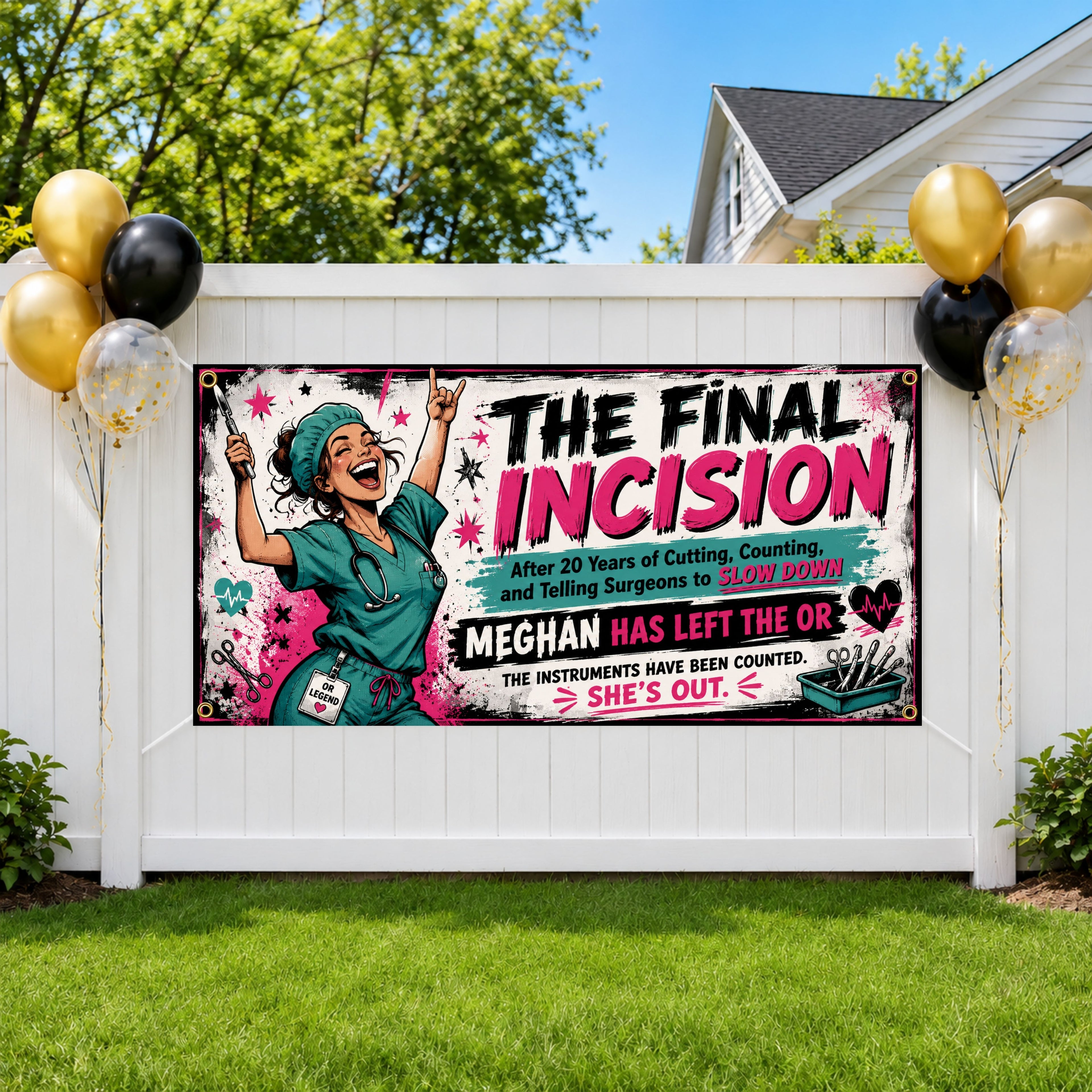Retirement Banner, Nurse Retirement Party Backdrop, Final Incision Sign