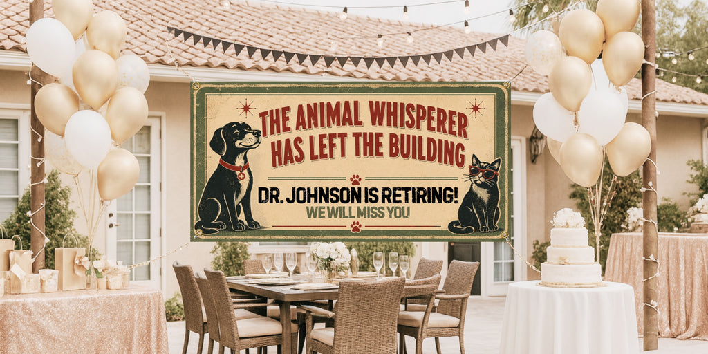 Veterinarian Retirement Banner | Vet Tech Animal Whisperer Has Left the Building