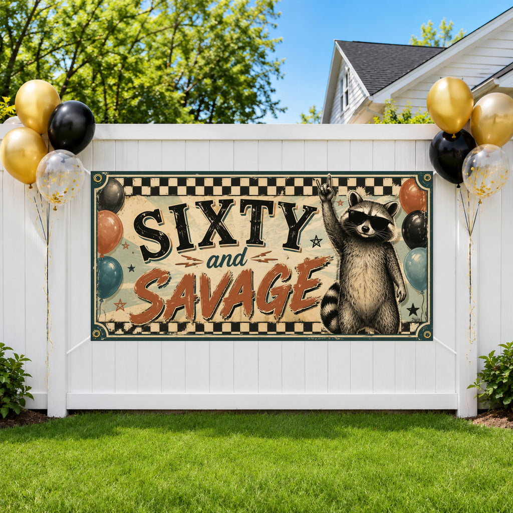 Funny 60th Birthday Banner, Raccoon Party Sign, Savage Birthday Backdrop