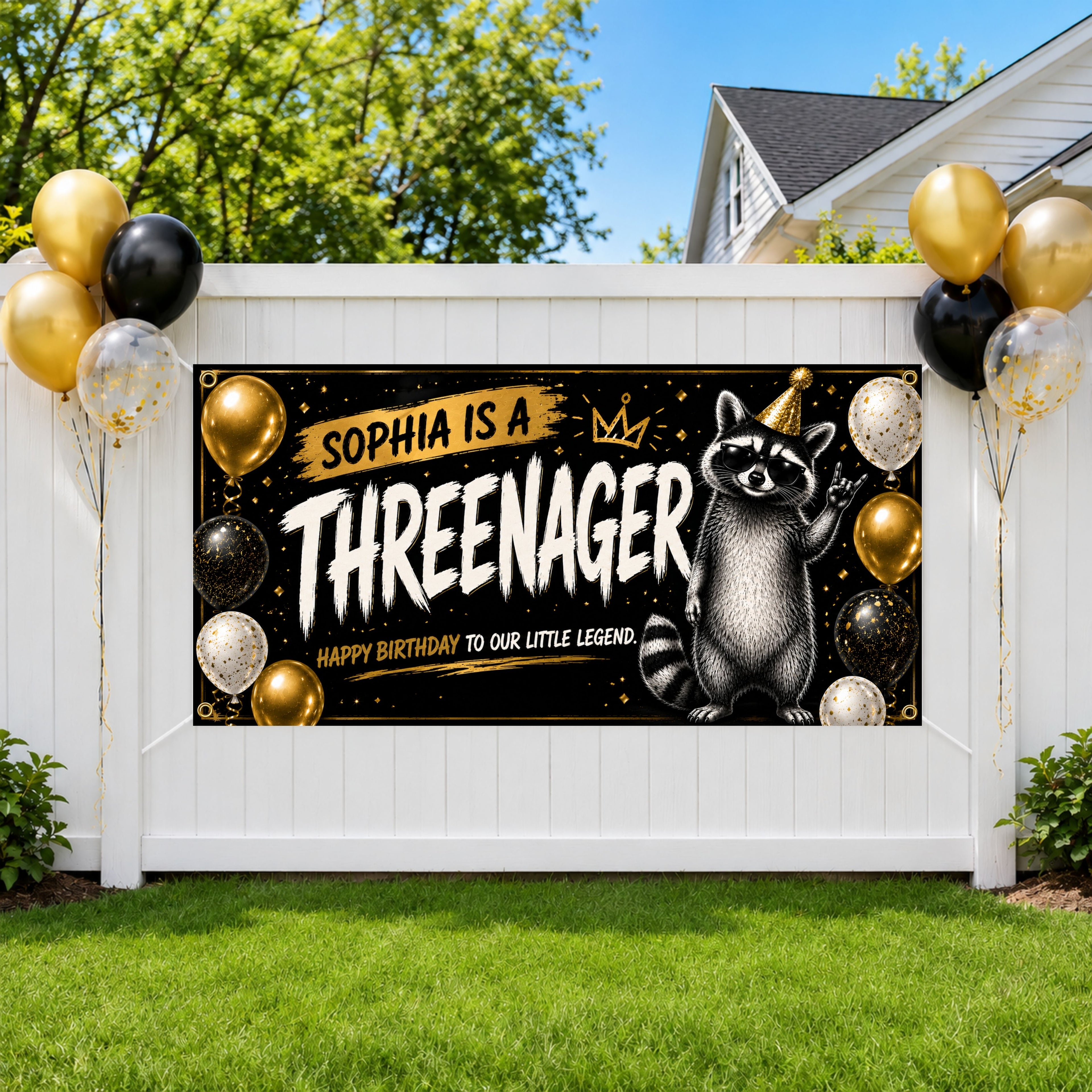 3rd Birthday Banner, Threenager Party Backdrop, Funny Raccoon Sign