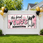 Funny 2nd Birthday Banner, Feral Twos Party Sign, Girls Photo Backdrop