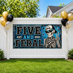 Funny 5th Birthday Banner, Skeleton Party Sign, Boy Backdrop