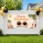 Kids Tropical Birthday Banner, Beach Party Birthday Sign, Summer Birthday Decor