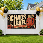 Funny 50th Birthday Banner, Chaos Level Fifty Sign, Party Backdrop