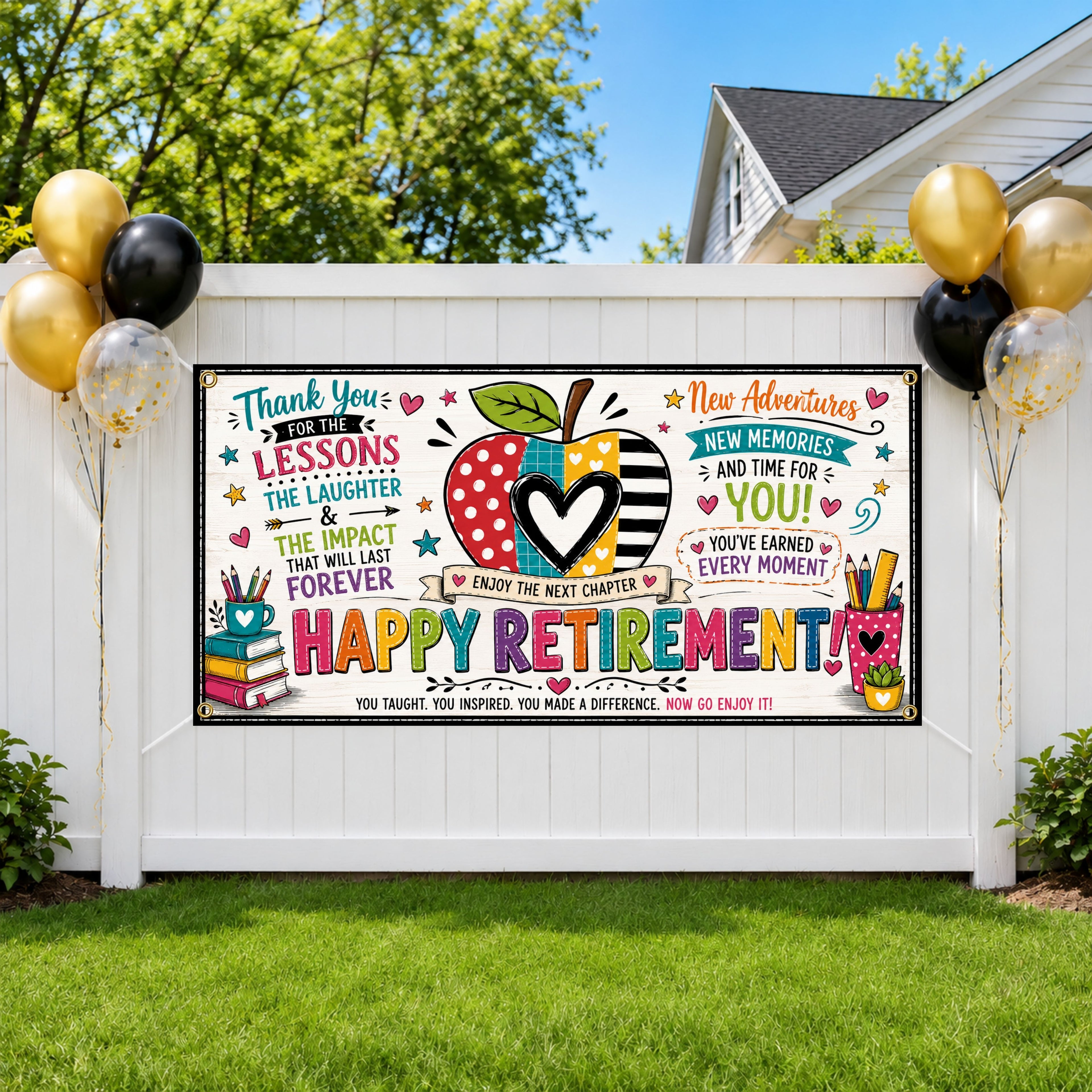 Teacher Retirement Banner, Retirement Party Sign, Apple Farewell Decor