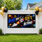 Funny 6th Birthday Banner, Space Party Sign, Kid Backdrop