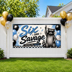 Funny 6th Birthday Banner, Six and Savage Party Sign, Kids Backdrop