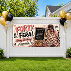 40th Birthday Banner, Forty and Feral Sign, Women Party Backdrop